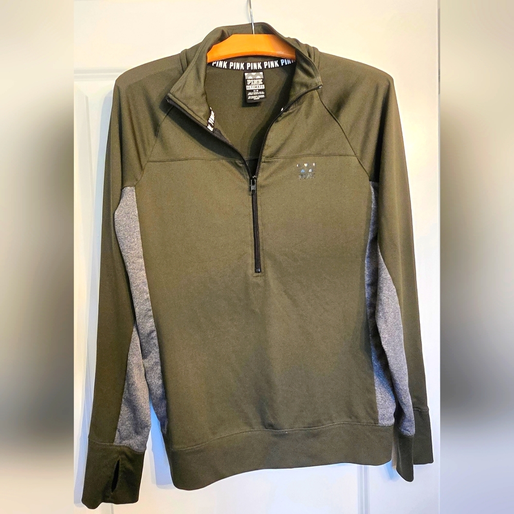 Olive green PINK half zip pullover